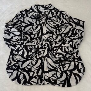 Chico's Black and White Linen Button Down Shirt